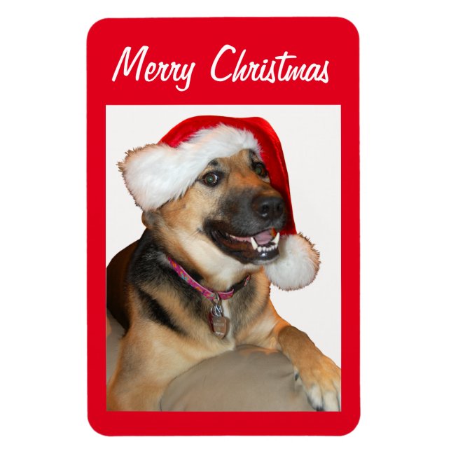 Imán Pastor alemán con un Gorra de Santa Claus (Vertical)