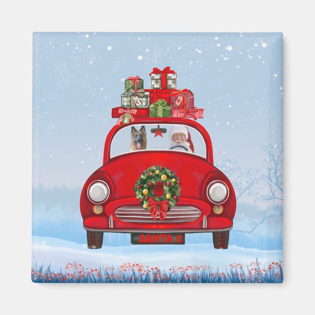 Imán Pastor Alemán En Coche Con Santa Claus (Frente)