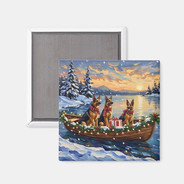 Imán Pastor Alemán Navidad Barco Fiesta (Anverso/Reverso)