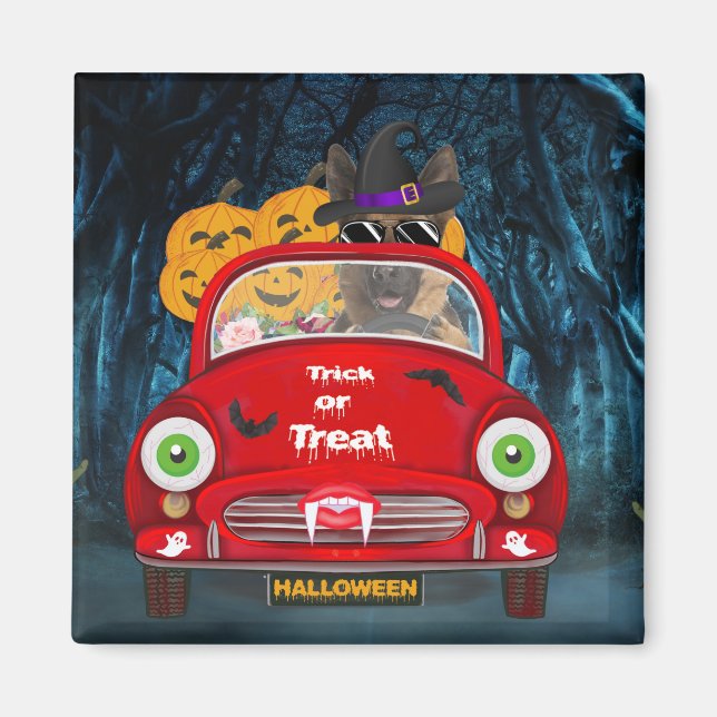 Imán Pastor alemán perro conduciendo auto asusta Hallow (Frente)