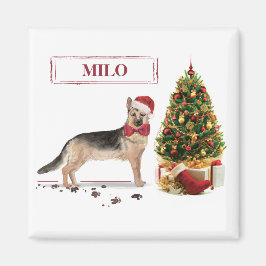 Imán Pastor Alemán Perro Divertido de Navidad con Árbol