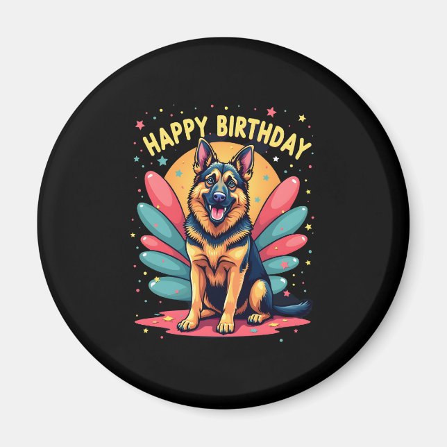 Imán Pastor Alemán Perro Pastor Feliz Cumpleaños Fiesta (Frente)