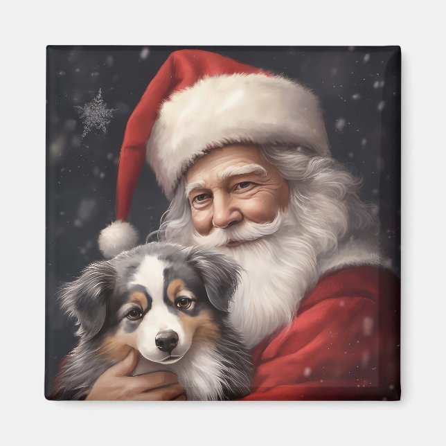Imán Pastor australiano con Navidades de Santa Claus (Frente)