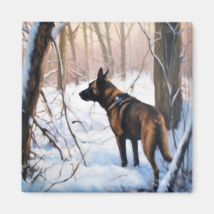 Imán Pastor Belga Malinois Deja que nieve Navidad