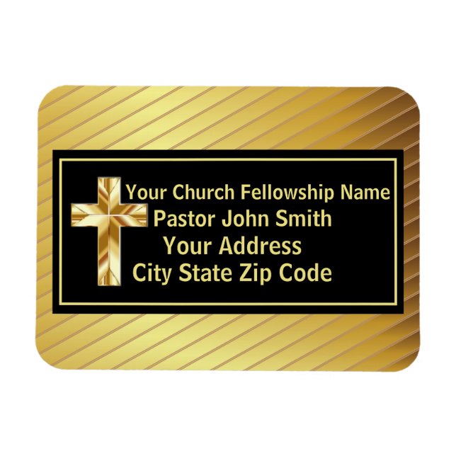 Imán Pastor De La Iglesia Clásico Oro Y Negro (Horizontal)