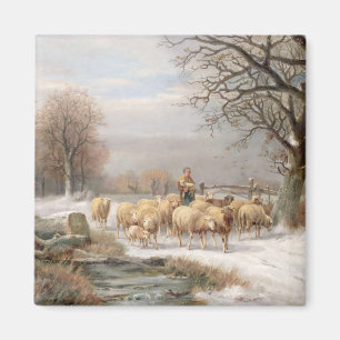 Imán Pastora con su rebaño en un paisaje invernal (
