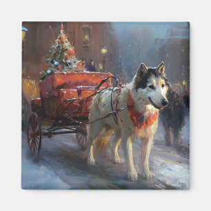 Imán Pastoreo de Navidad del Malamute de Alaska