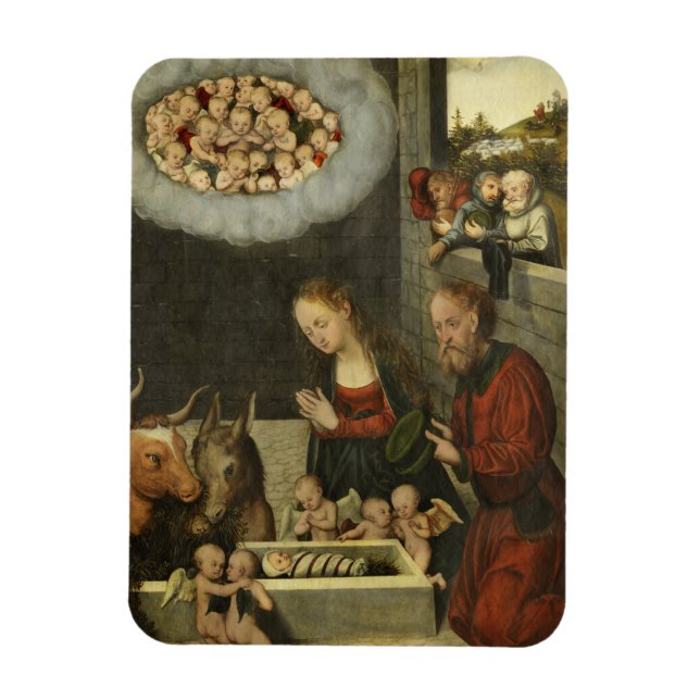 Imán Pastores Adorando al Niño Jesús por Cranach (Vertical)