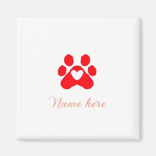 Imán Pata de perro corazón rojo mascota agregar texto n (Frente)