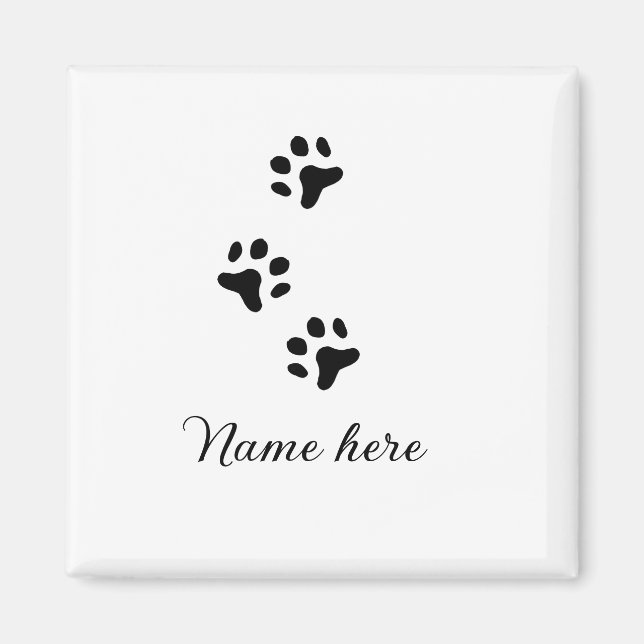 Imán Pata de perro mascota negro añadir nombre texto fo (Frente)