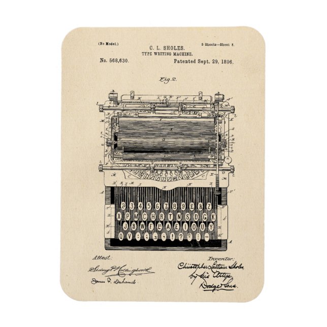 Imán Patente de máquina de escribir antigua (Vertical)