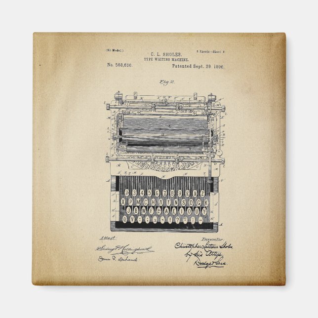 Imán Patente de máquina de escribir antigua (Frente)