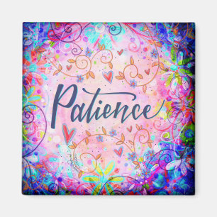 Imán Patience Pink Floral Trendy Whimsical Inspiración