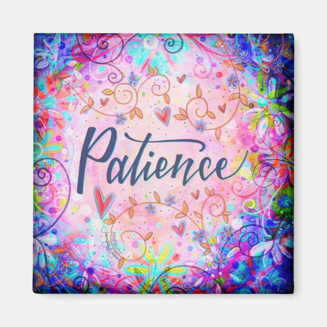 Imán Patience Pink Floral Trendy Whimsical Inspiración (Frente)