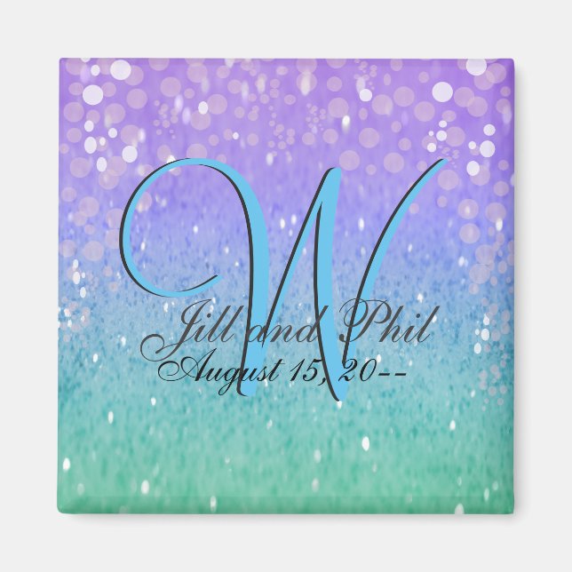 Imán Patio Purpurina púrpura Lantern Confetti Glam Blue (Frente)