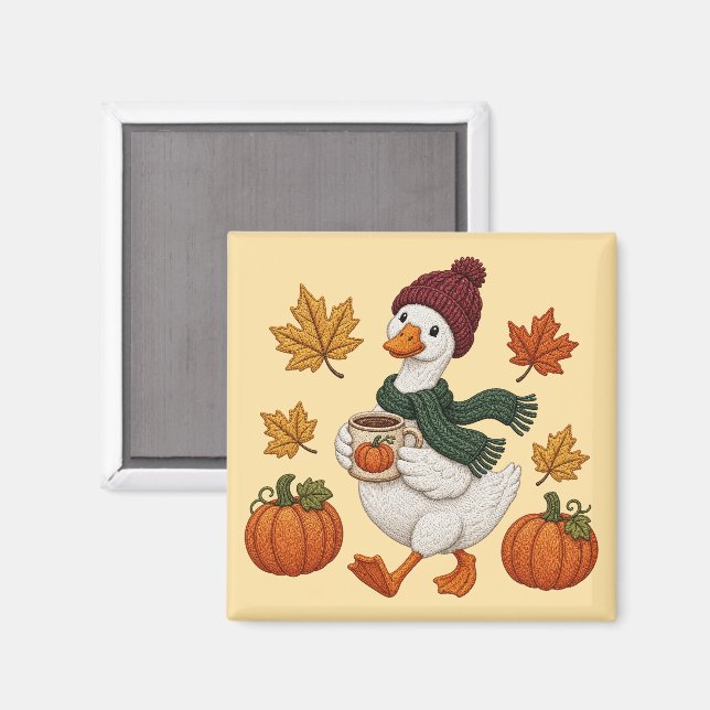 Imán Pato acogedor de otoño con hojas de café de calaba (Anverso/Reverso)