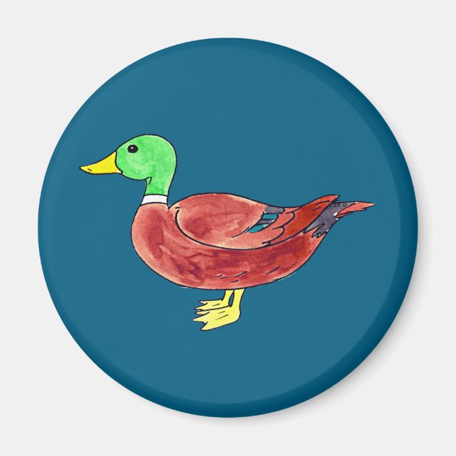 Imán Pato de cabeza verde acuarela (Frente)