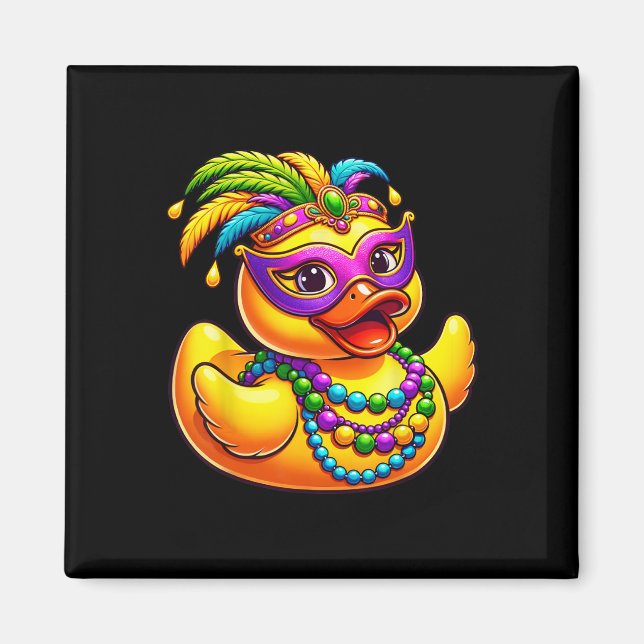 Imán Pato de Mardi Gras con collares de disfraz de Mard (Frente)
