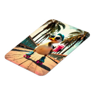 Imán Pato Patinador Divertido Verano Retro
