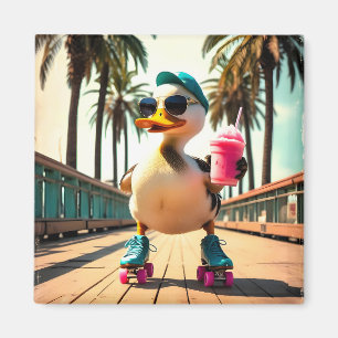 Imán Pato Retro Divertido de Verano con Patines 