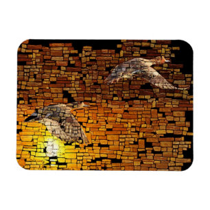 Imán Patos De Atardecer Salvajes En Fondo De Piedra