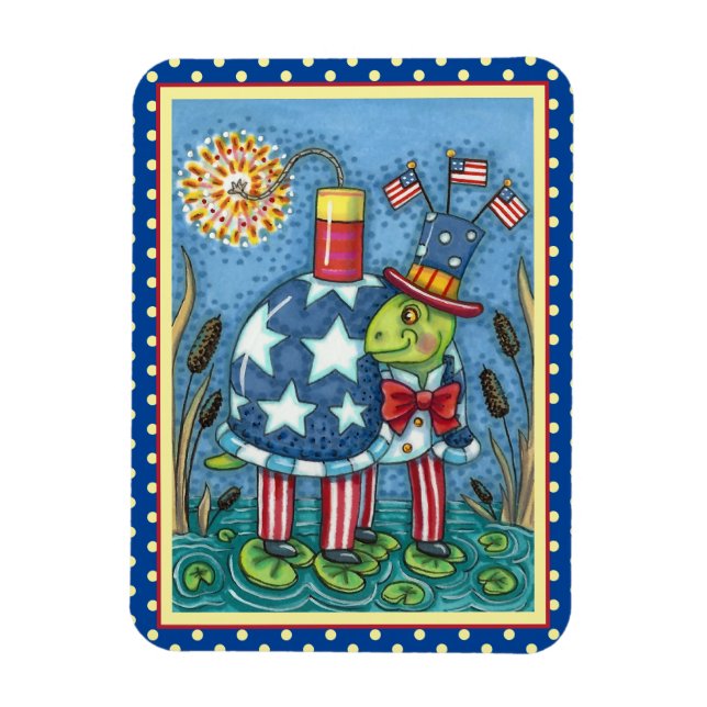 Imán PATRIOTA TÍO SAM TORTLE, FUNNY FIRECRACKER Cute (Vertical)