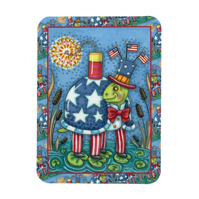 Imán PATRIOTA TÍO SAM TORTLE, FUNNY FIRECRACKER Cute (Vertical)