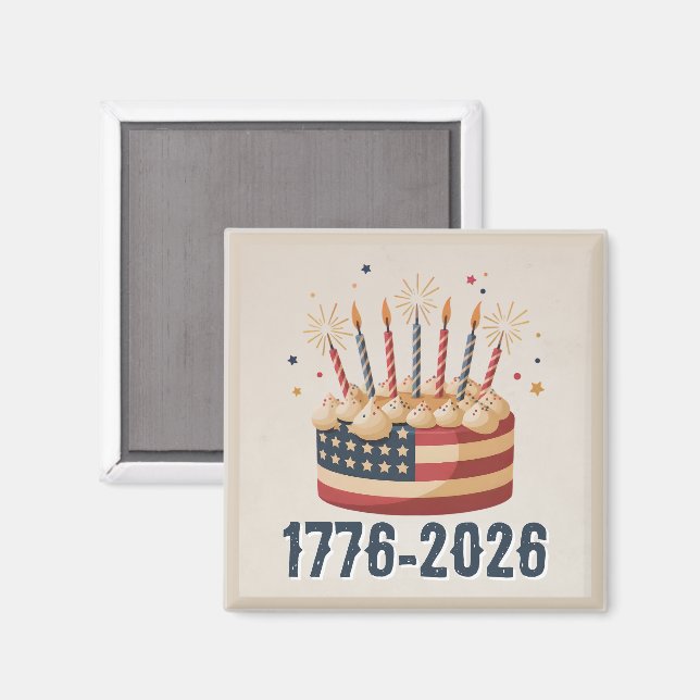 Imán Patriotic Birthday Cake 1776-2026 Celebration (Anverso/Reverso)