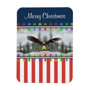 Imán Patriotic Eagle Merry Christmas Square Magnet