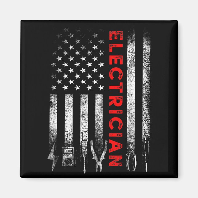Imán Patriotic Electrician American Flag Fathers Day  (Frente)