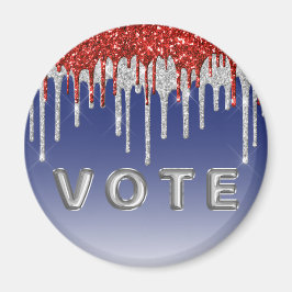Imán Patriotic Red White Glitter Drip Blue Vote