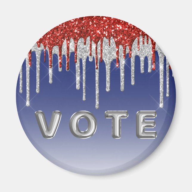 Imán Patriotic Red White Glitter Drip Blue Vote (Frente)