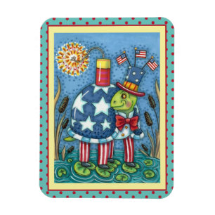 Imán PATRIOTIC UNCLE SAM TURTLE, FUNNY FIRECRACKER Cute