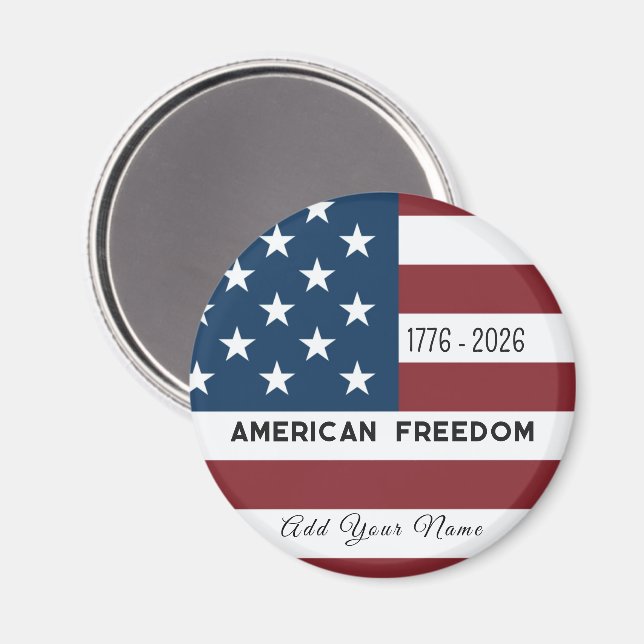 Imán Patriotic US Flag Custom Text Name (Anverso/Reverso)