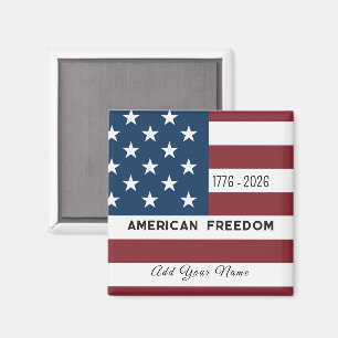 Imán Patriotic US Flag Custom Text Name