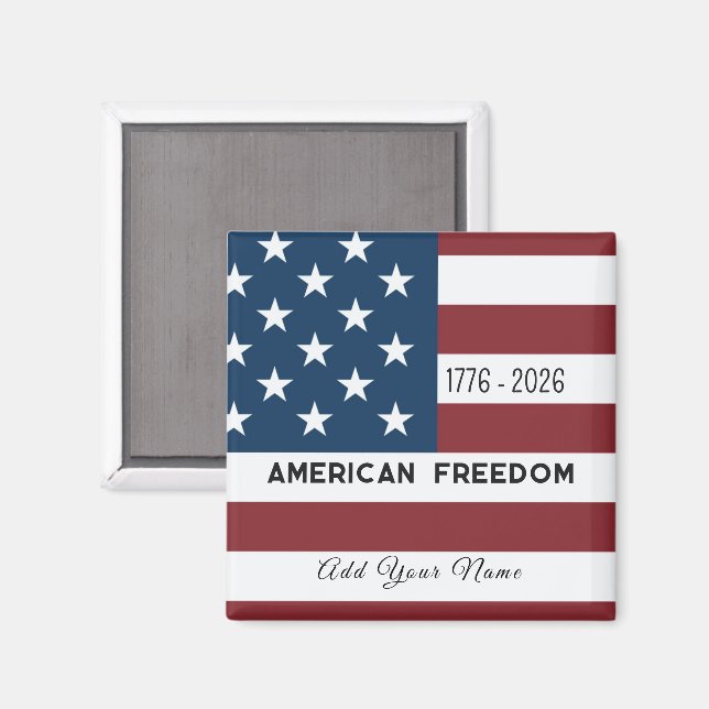 Imán Patriotic US Flag Custom Text Name (Anverso/Reverso)