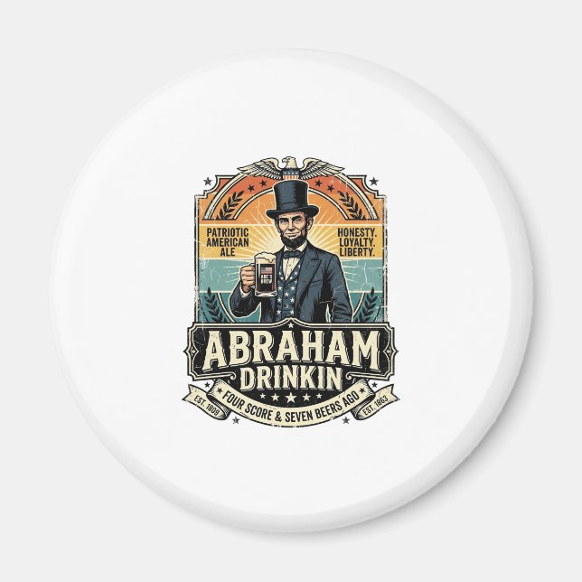 Imán Patriótico Abraham Bebiendo Retro Afligido (Frente)