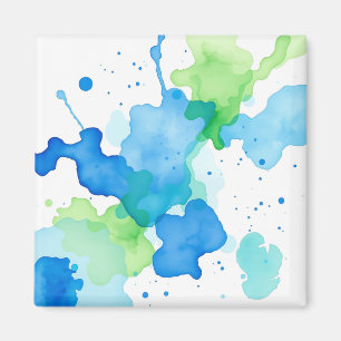 Imán Patrón abstracto de acuarela verde azul