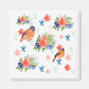 Imán Patrón acuarela con aves y flores