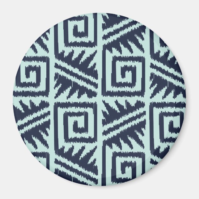 Imán Patrón Azteca Ikat - Índigo y Azul Claro (Frente)