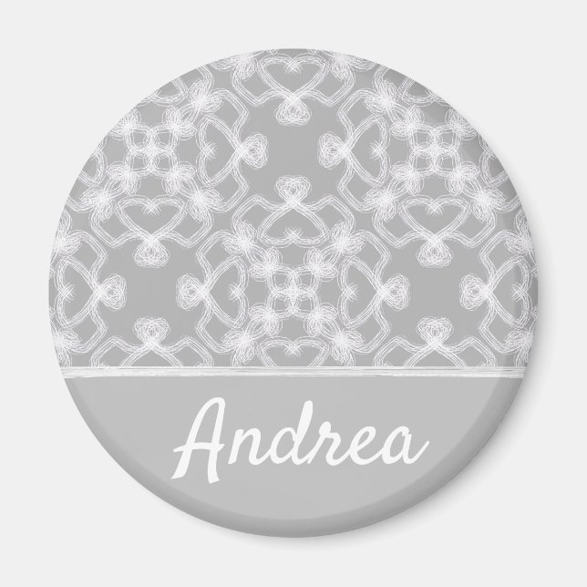 Imán Patrón blanco y gris personalizado (Frente)