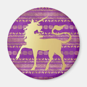 Imán Patrón bohemio dorado y púrpura y unicornio