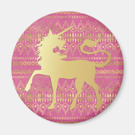 Imán Patrón bohemio dorado y rosa & Unicornio
