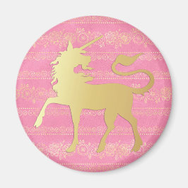Imán Patrón bohemio dorado y rosa & Unicornio