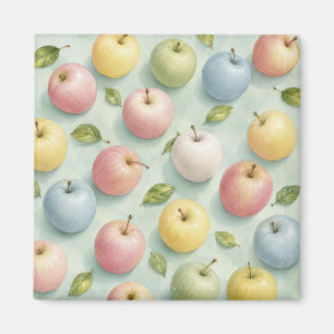 Imán Patrón Botánico de Manzana Acuarela Pastel