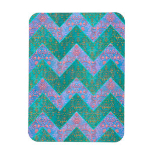 Imán Patrón Chevron Turquesa Púrpura Azul Damask