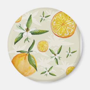 Imán Patrón cítrico de naranjas y flores naranjas