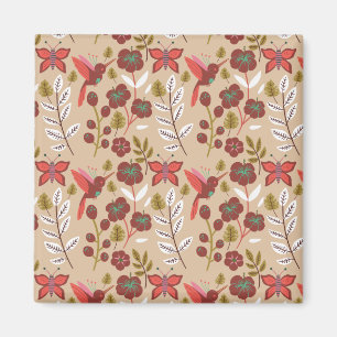 Imán Patrón continuo floral de flores, aves y mariposas