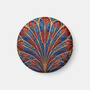 Imán Patrón de abanico de pavo real ornamentado azul ro