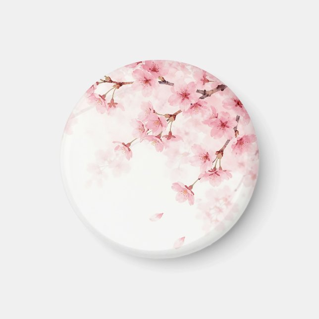 Imán Patrón de acuarela de flor de cerezo Sakura rosa (Frente)